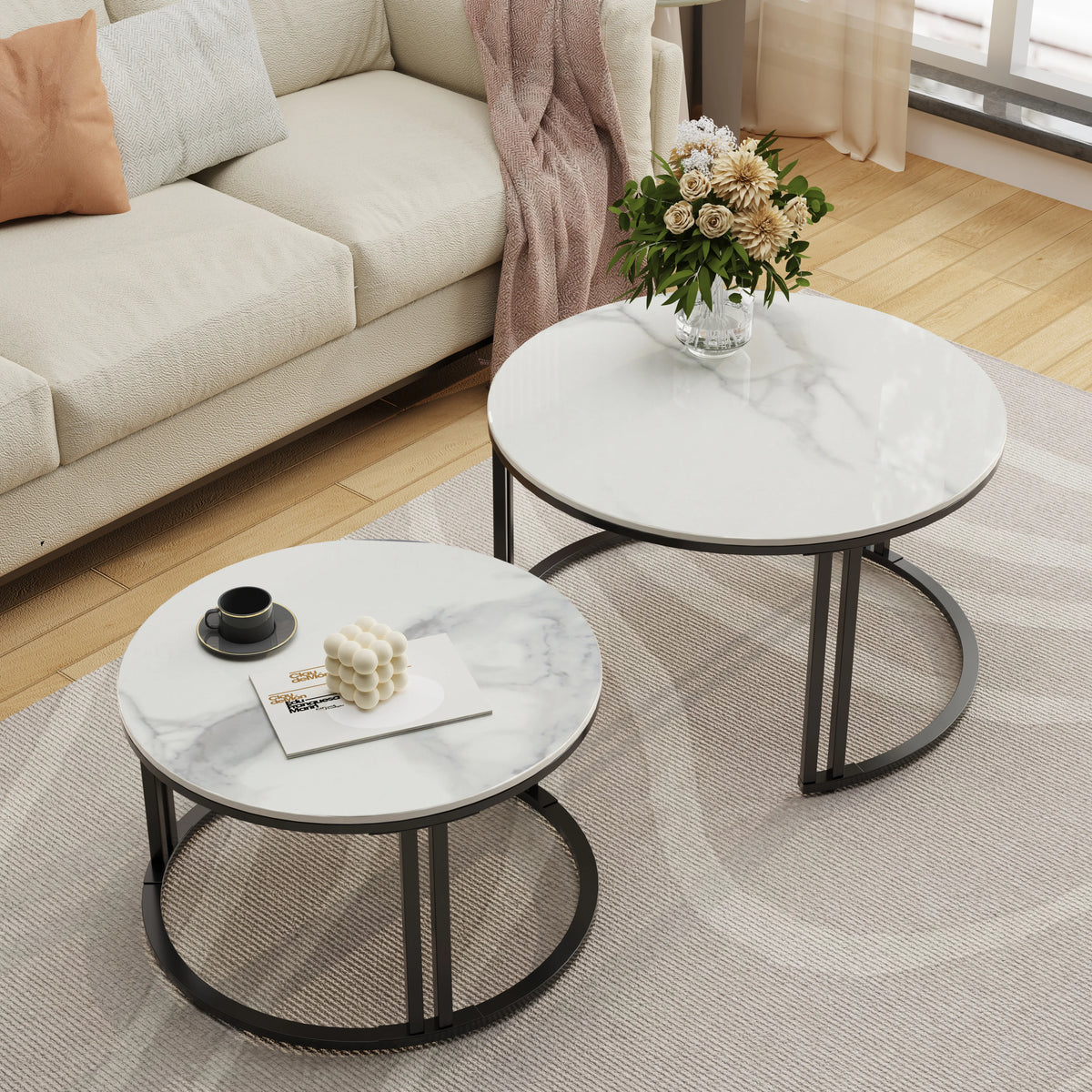 tables basses modernes marbre blanc gris pieds métalliques ensemble deux minimalistes assemblage