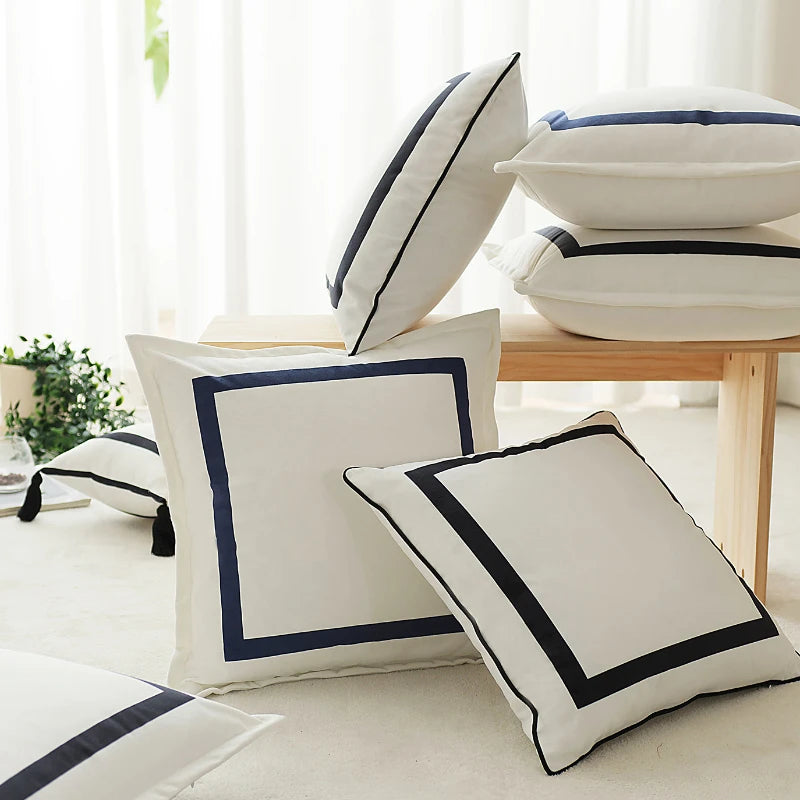 coussins velours imprimés géométriques carrés noir bleu bord simple minimaliste 40x40cm 45x45cm