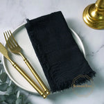serviettes cuisine rustiques coton noir orange beige blanc rose pâle franges rustic naturel