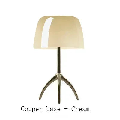 lampe table moderne blanc orange rouge pied métal base cuivrée led chambre salon