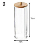 boîtes rangement cosmétiques transparentes couvercle bois moderne coton tige lingettes pinceaux rouges lèvres