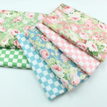 tissu coton imprimé fleurs roses carreaux vert bleu vintage romantique bricolage patchwork coussins rideaux