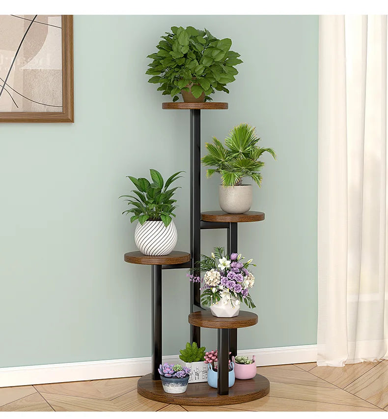 étagère moderne plantes pots fleurs organisation bois noir blanc minimaliste