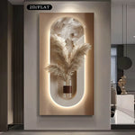 toile murale moderne abstraite pampa vase minimaliste décoration salon beige blanc 100x200cm