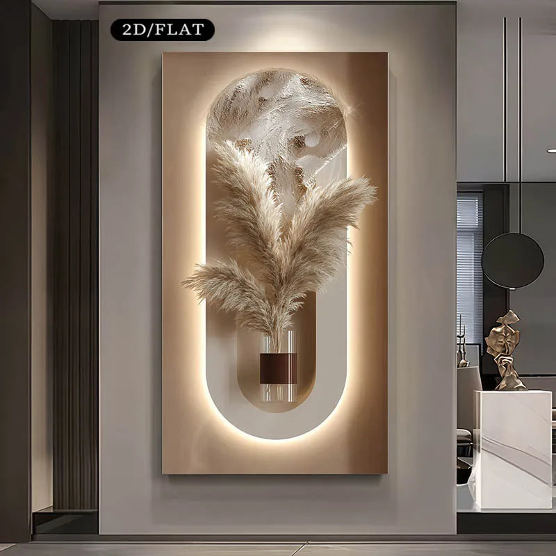 toile murale moderne abstraite pampa vase minimaliste décoration salon beige blanc 100x200cm