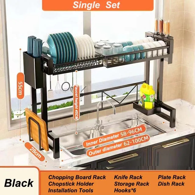 étagère cuisine noire moderne fixée mur extensible rangement assiettes ustensiles porte savon