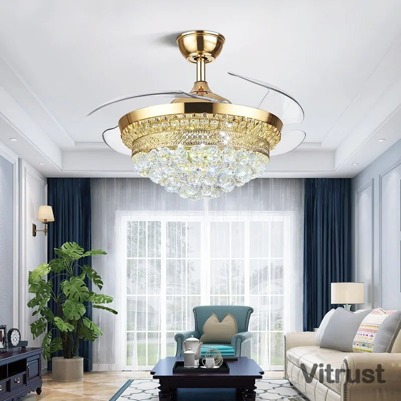 ventilateur cristal led doré télécommande classique chambre salon 42 48 pouces