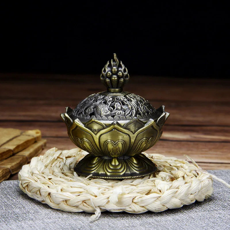 bougeoir encens bronze sculpté artisanal décoration maison apaisante traditionnelle large