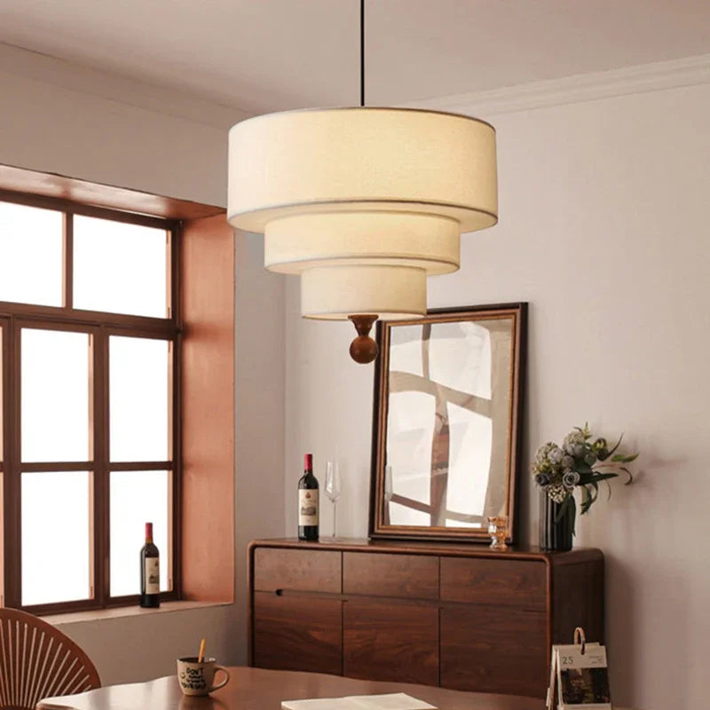 suspension lumineuse moderne trois abat jours tissu vert olive classique