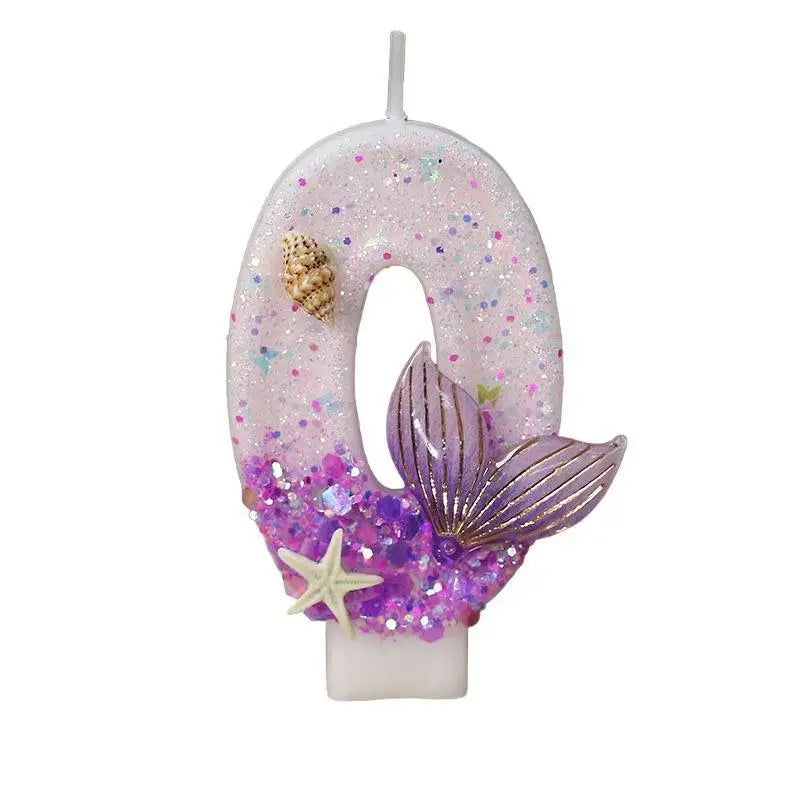 bougies anniversaire forme chiffre violet blanc doré étoile sirène mer décorative adhésive pailletée transparente