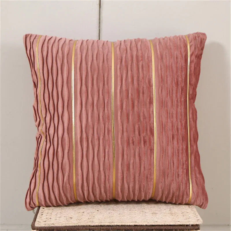 housse coussin velours plissé rayures dorées moderne couleur rouge jaune bleu vert violet rose