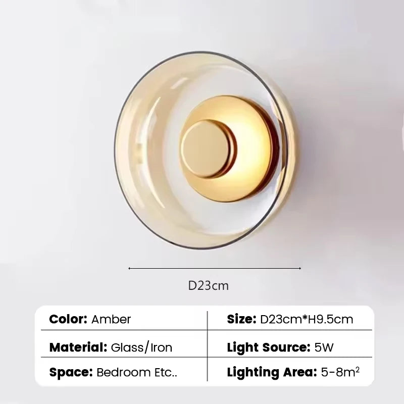 Lampes murales modernes doré noir gris concentrique verre transparent éclairage central minimaliste