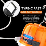 lampe camping rechargeable usb orange blanc moderne interrupteur crochet métallique led