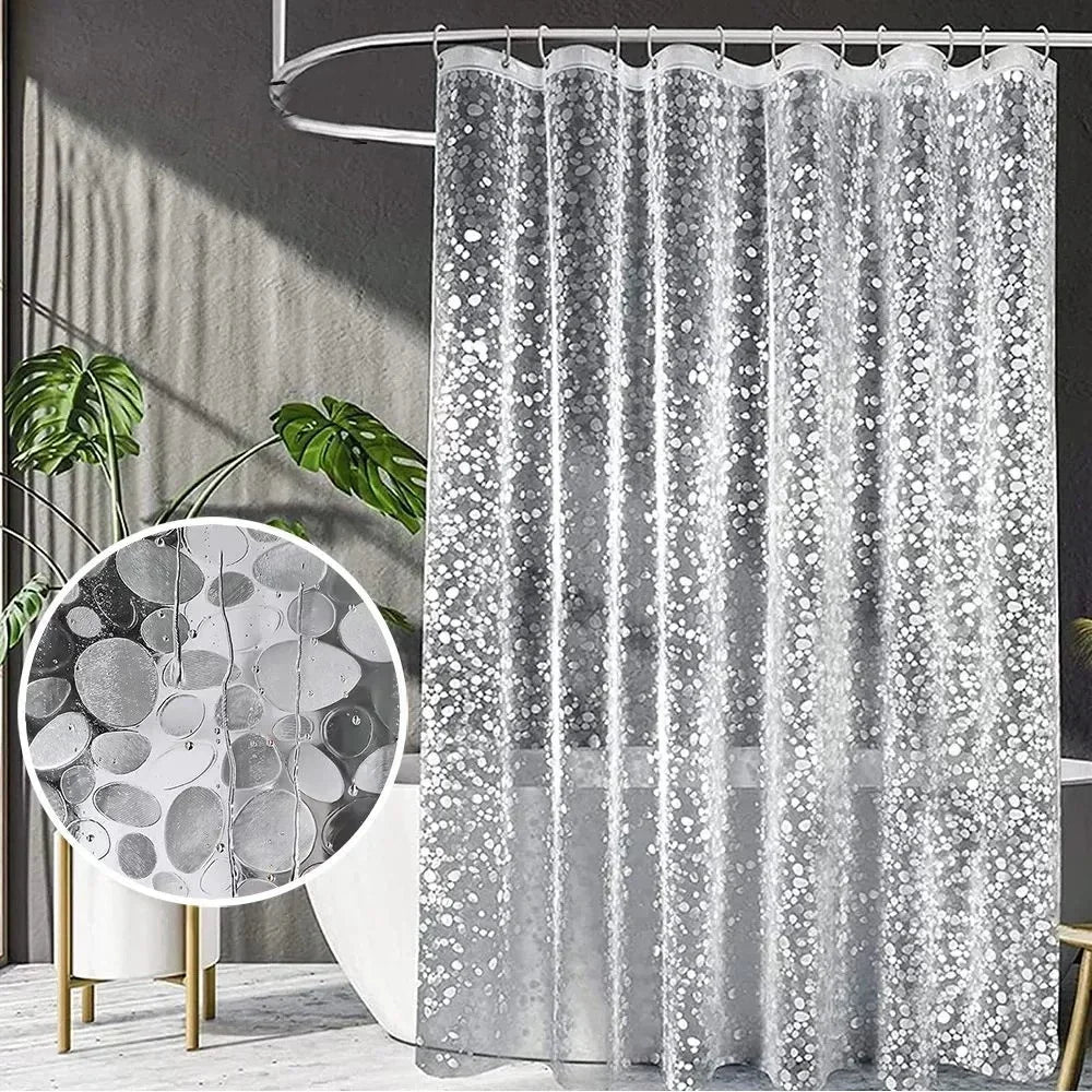 rideau douche moderne cobblestone gris blanc waterproof mildew proof anneau fixation transparent