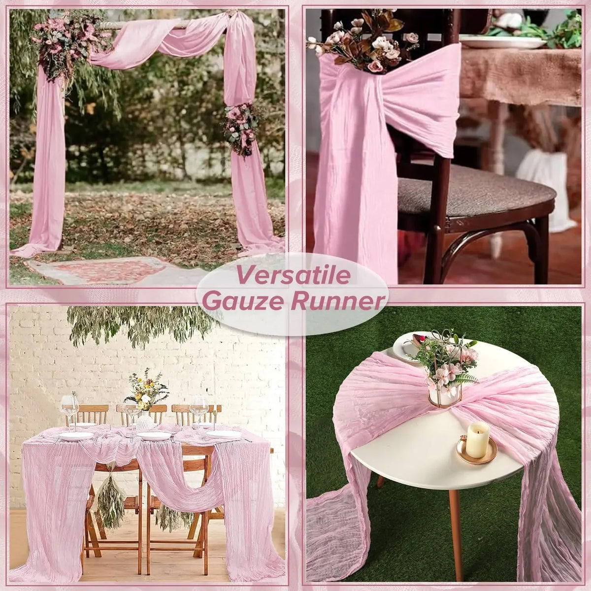 ruban table rose rayures horizontales moderne pompons fleurs séchées 90x180cm occasionnels événements