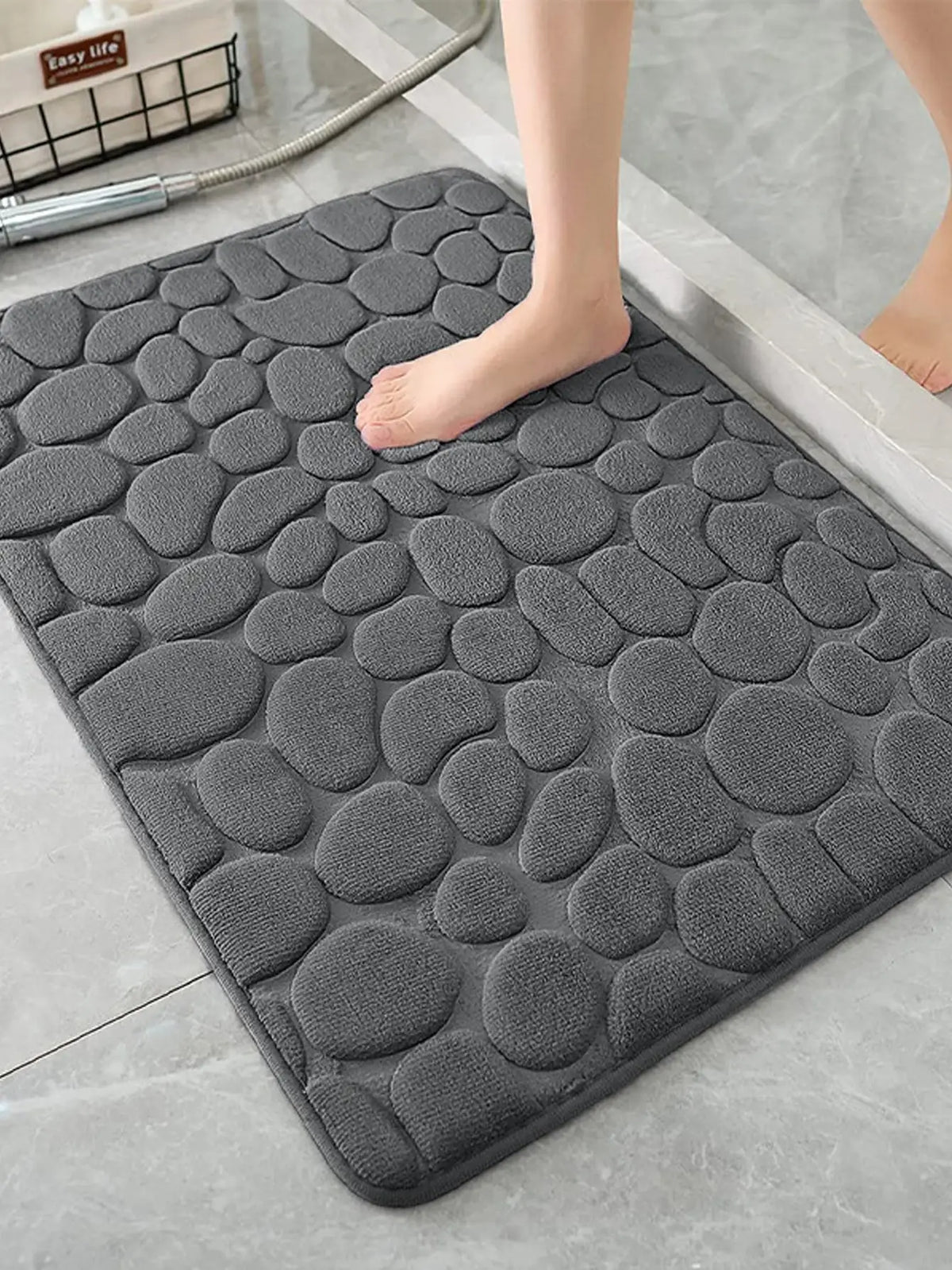 tapis bain moderne gris texture galets antidérapant salle bain absorbant lavable