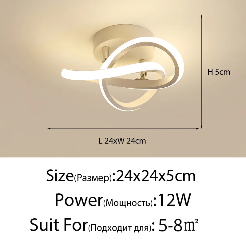 luminaire moderne led noir blanc doré abstrait spirale fixe contemporain opaque semi encastré