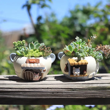 cache pot résine motif chat succulente décoration maison balcon cartoon architectural
