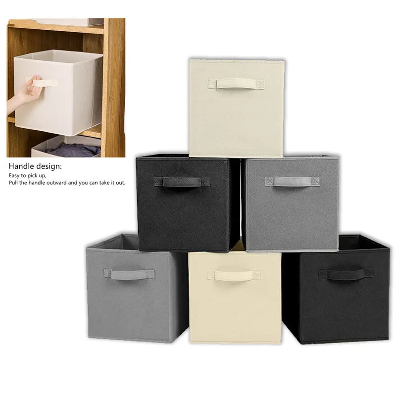 boîtes rangement réutilisables tissu non tissé beige gris noir bleu rose jaune vert poignées
