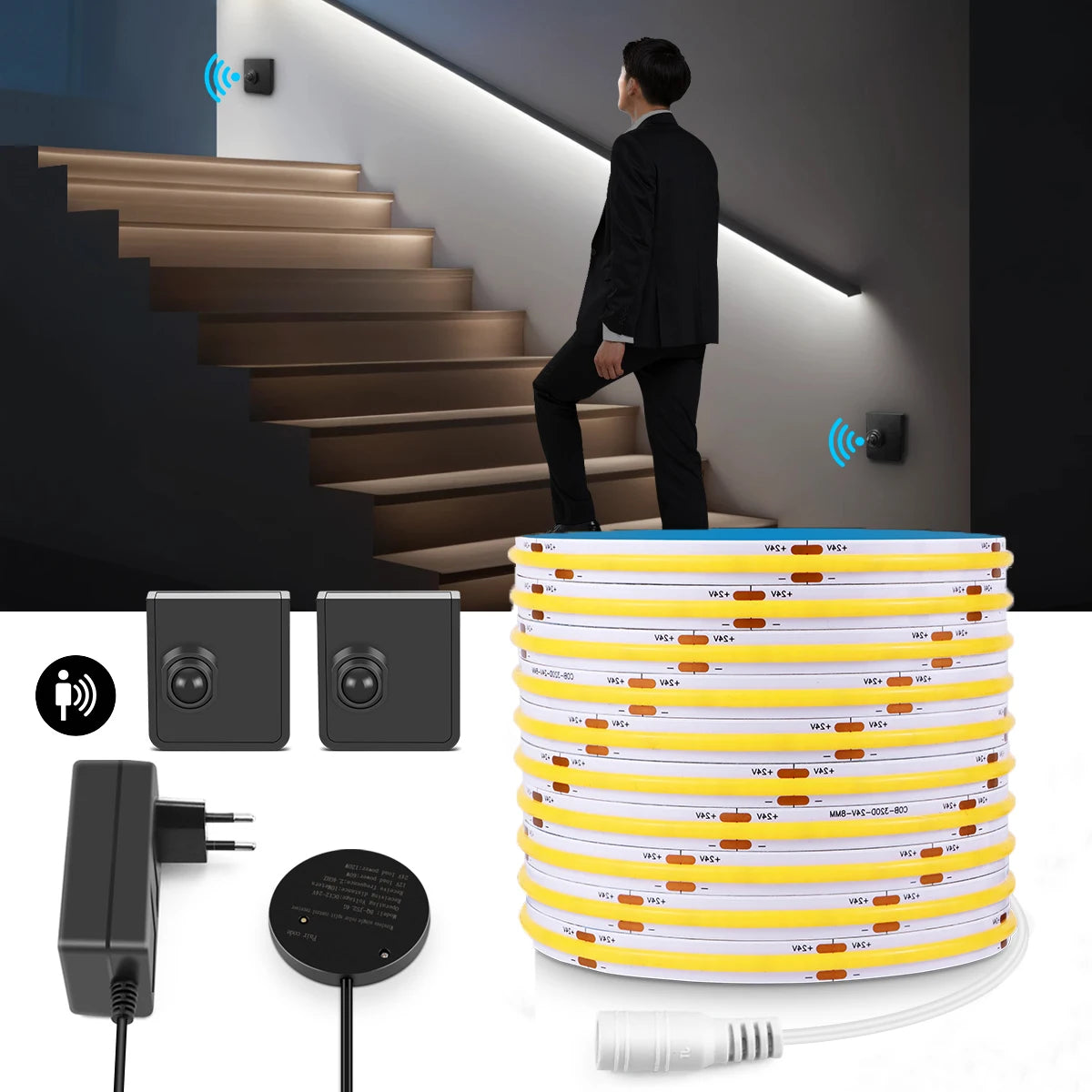 ruban led adhésif blanc moderne 24v pir motion sensor 3000k 4000k 6500k 50000hrs