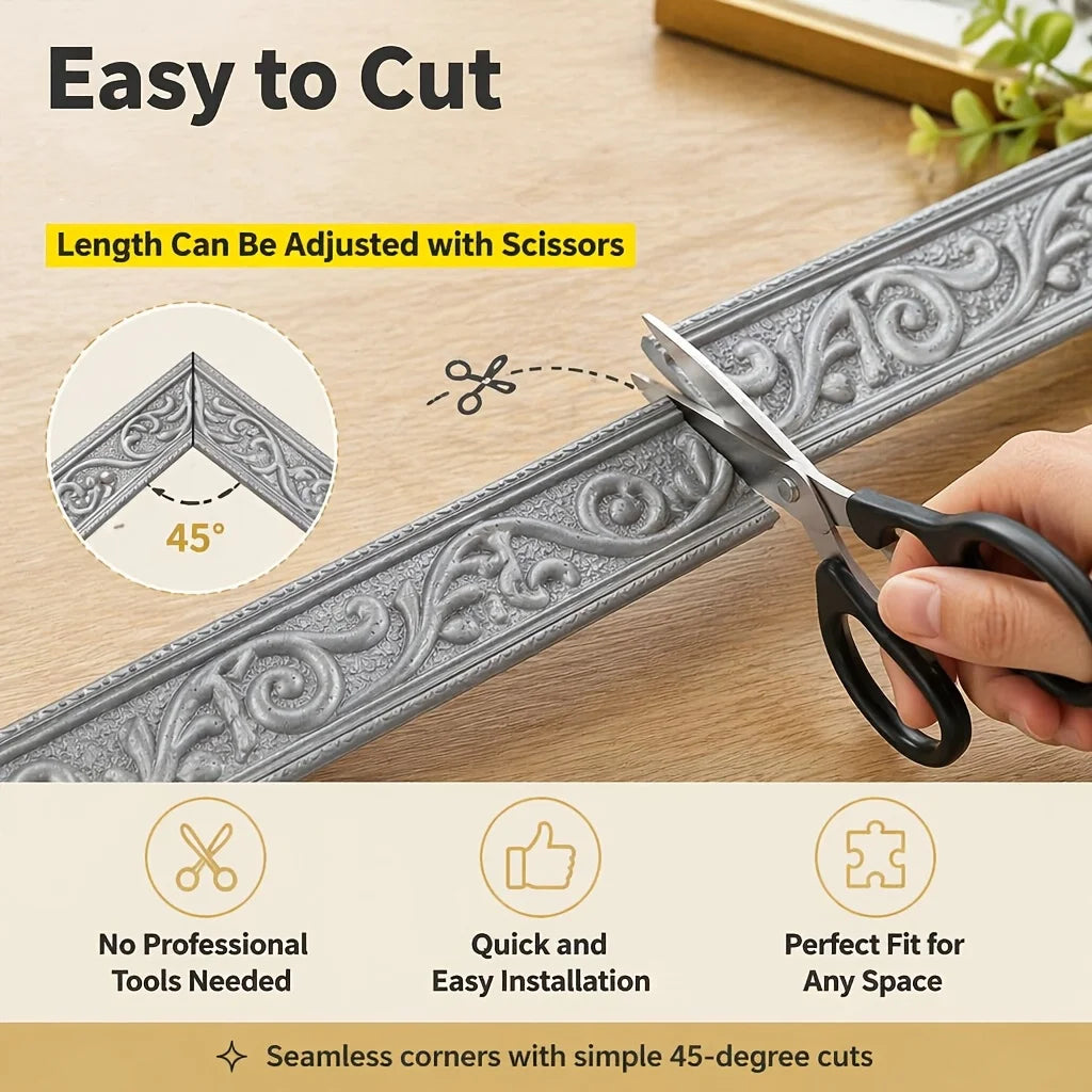 bordure murale autoadhésive 3d argent beige doré cuivre doré motifs floraux élégants décoration mur