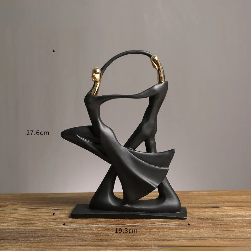 statue musicien moderne abstraite saxophone guitare noire décoration intérieure couple instrumental résine opaque base
