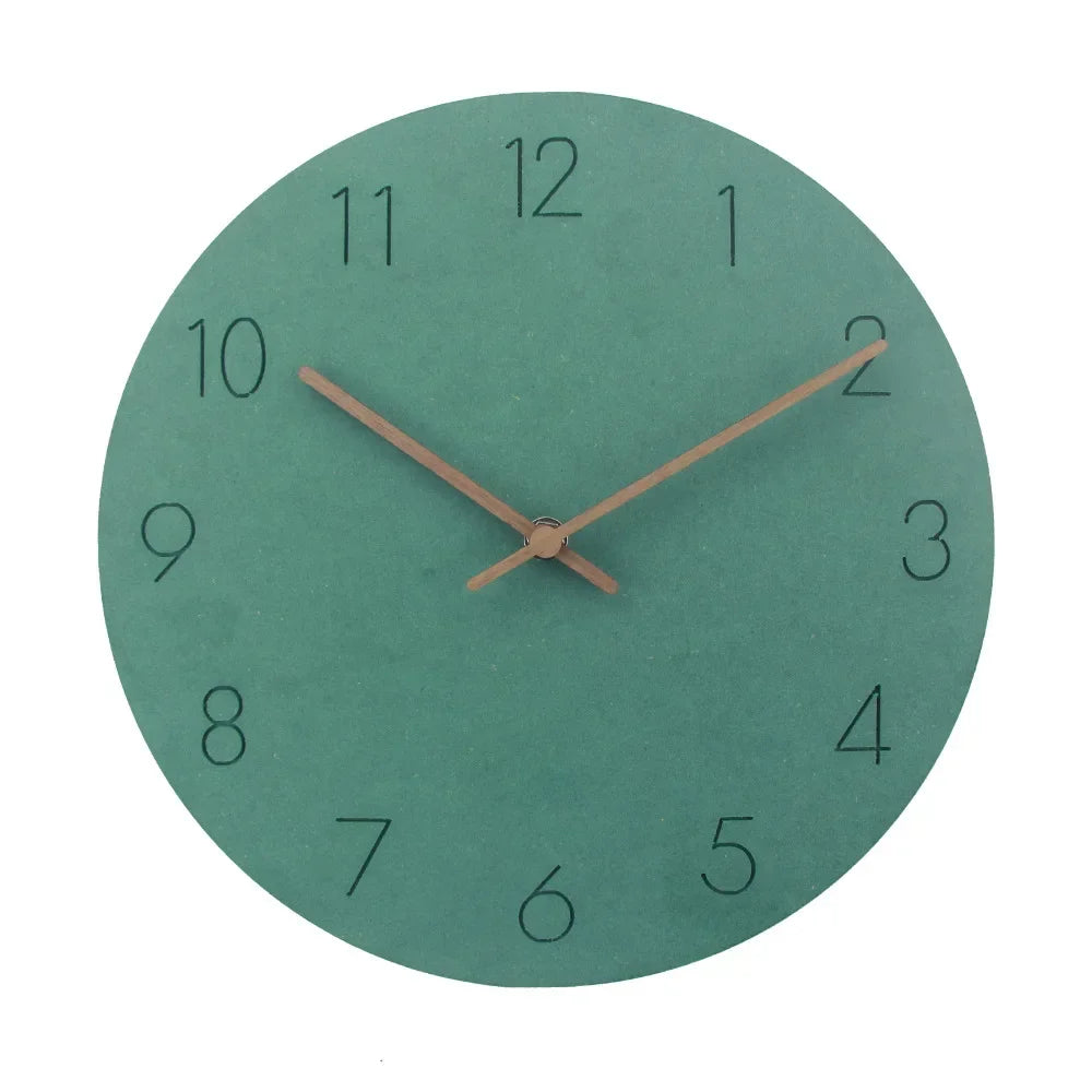 horloge murale moderne vert menthe bleu gris rouille minimaliste aiguille quartz 29cm bois texturé