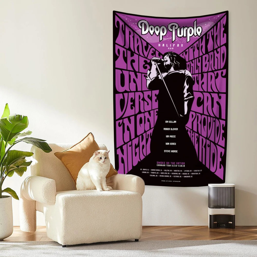 tapisserie murale décorative violet groupe musique vintage pop art tissu chambre salon concert décor