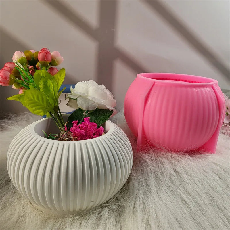 cache pot silicone rayé moderne blanc rose décoration plâtre bricolage unique personnalisable fleuri opaqueintérieur