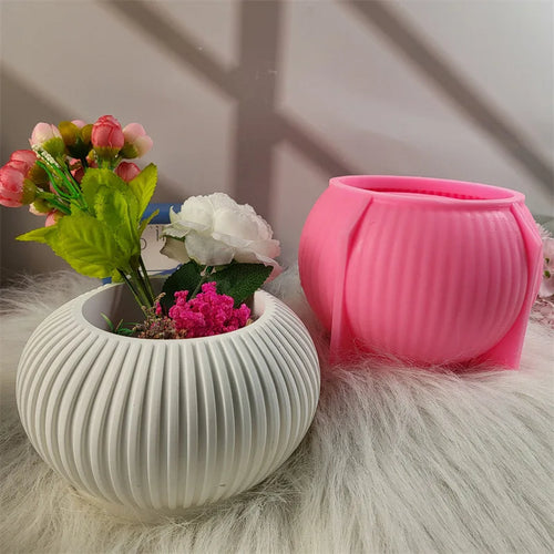 cache pot silicone rayé moderne blanc rose décoration plâtre bricolage unique personnalisable fleuri opaqueintérieur