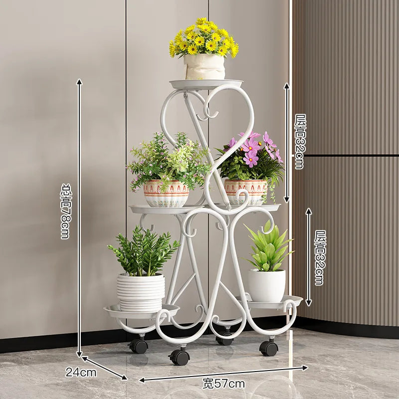 étagère plante moderne élégante roulettes floral pots blanc or ciseléintérieur salon balconDecoration