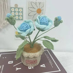 décoration maison bouquet fleurs tricotées artisanale violet jaune bleu roseclair vert