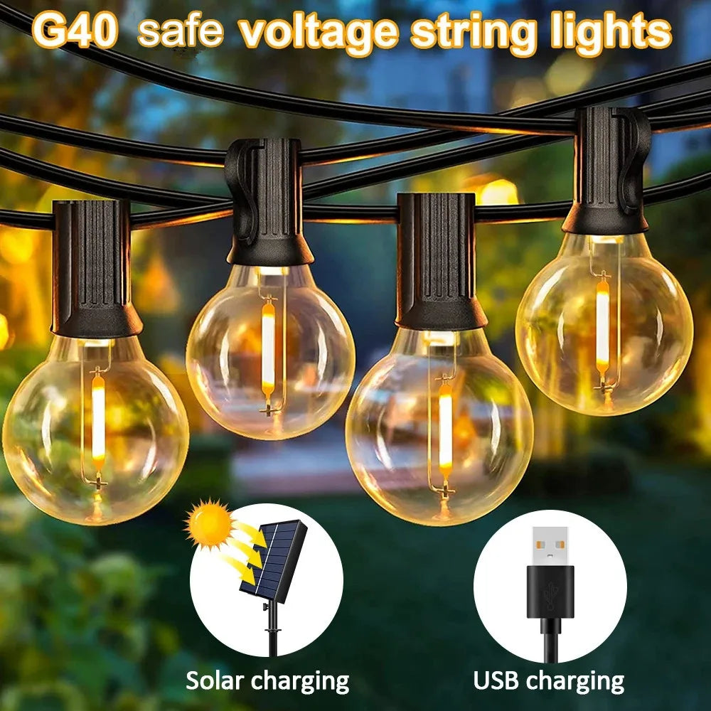 guirlande lumineuse led transparente moderne 25 ampoules recharge solaire télécommande