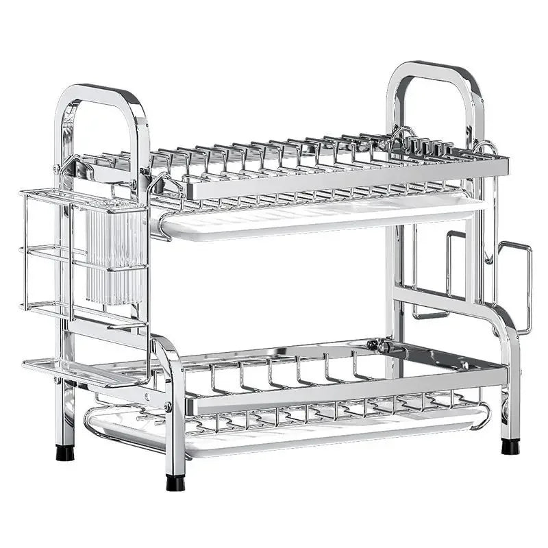 étagère vaisselle acier inoxydable moderne pieds ronds assiettes cuillères couteaux tranchettes grille 43cm dimension
