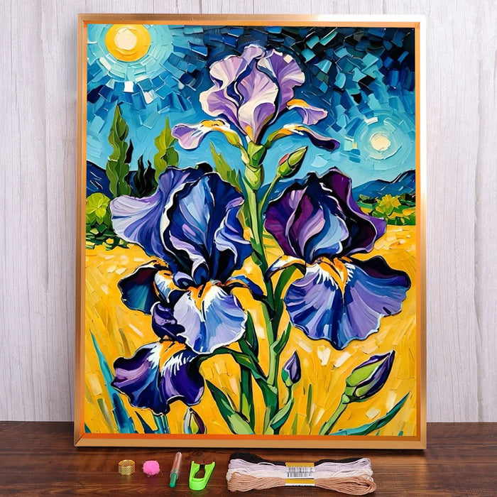 tableau broderie fleurs iris paysage animaux coton 11ct 14ct aiguilles fils mesure moderne art