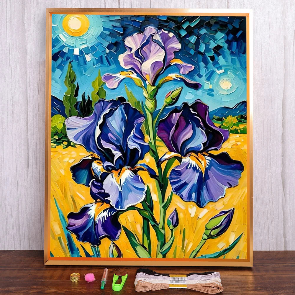 tableau broderie fleurs iris paysage animaux coton 11ct 14ct aiguilles fils mesure moderne art