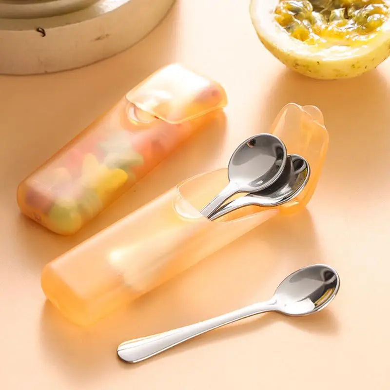 organisateur rangement cuillères pliables orange gris blanc bleu rose opaques compact pratique