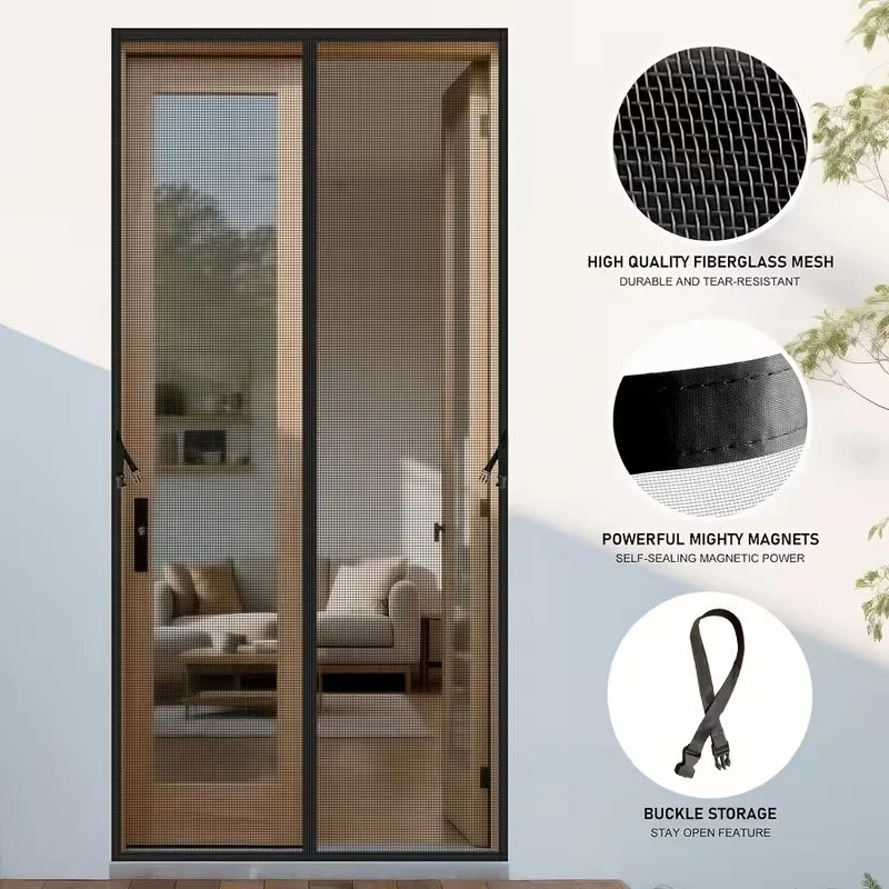 rideau porte magnétique maille fine antimosquitos noir moderne sans perçage resistant adhésif ventilé