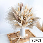 bouquet fleurs séchées pampa plumes fines beige blanc rose pâle naturel rustique clips decoration