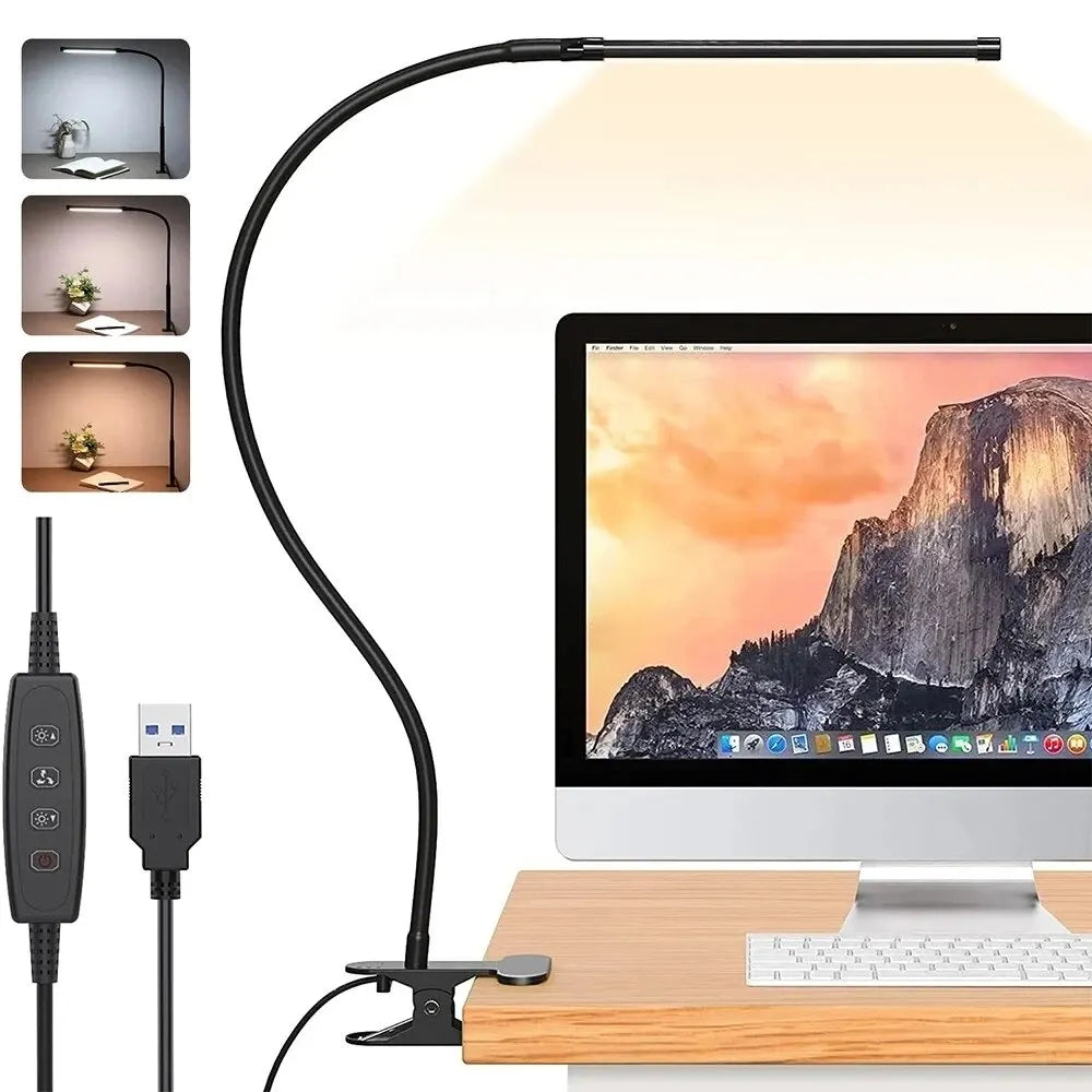 lampe led noir blanc minimaliste clip ajustable 10 niveaux luminosité rechargeable usb
