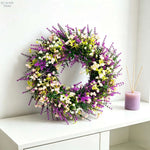 couronne florale artificielle violette blanche verte décoration extérieure mariage fête prénuptiale rustique naturel
