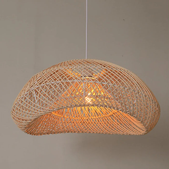Lampe suspendue en rotin vintage bleue tissée à la main - vue de dessus