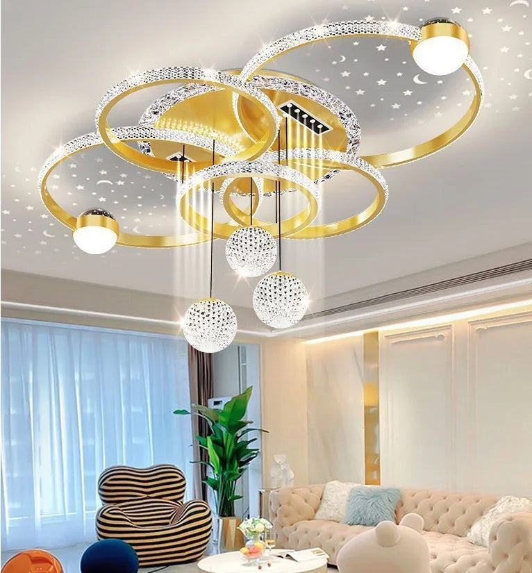 lampe suspendue moderne noire dorée blanche strass étoiles led chambre restaurant villa