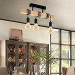 suspension lumineuse industrielle moderne bois naturel noir ampoules e27 clips métalliques chambre salon étude