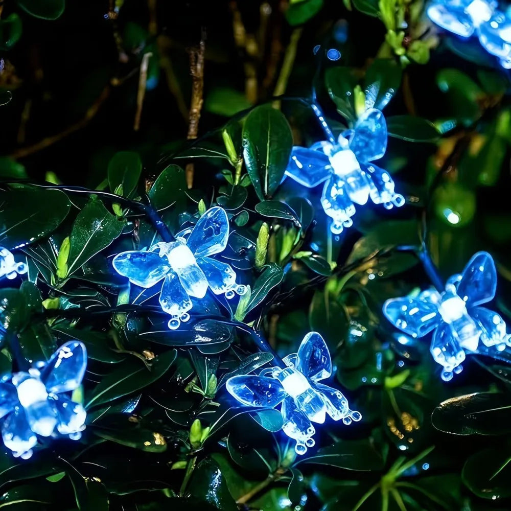 guirlande lumineuse solaire papillons transparents jaunes vertes bleues modernes modes étanches chambre salon