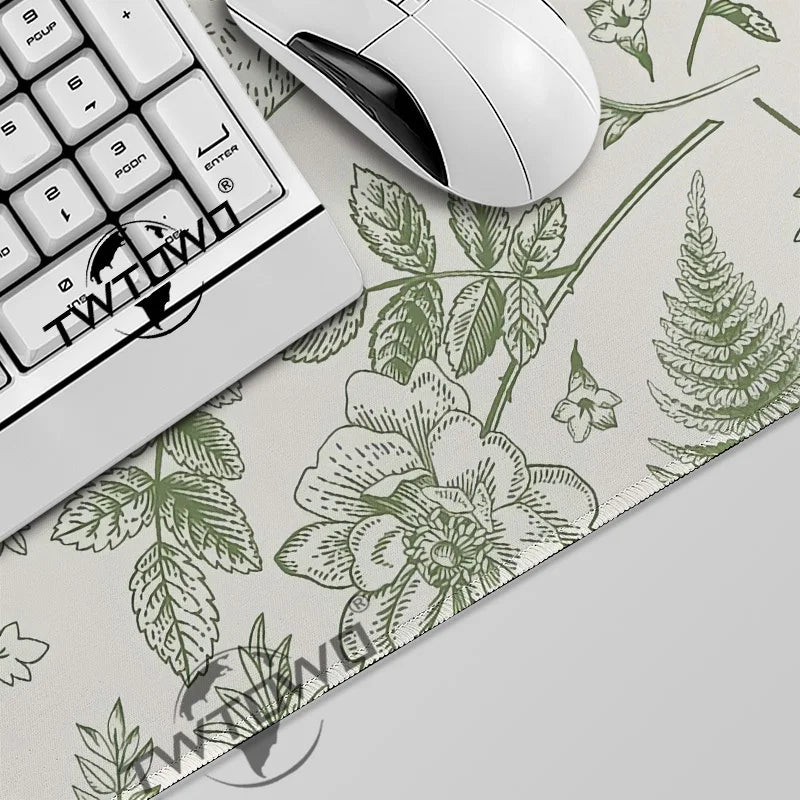tapis souris lapin vert fleurs graphique adhésif grande taille gamer blanc naturel