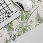 tapis souris lapin vert fleurs graphique adhésif grande taille gamer blanc naturel