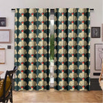 rideaux art deco motifs plumes vert foncé beige rouge opaques 100 polyester pièces