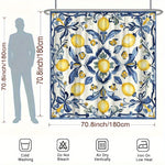 rideau douche moderne feuilles citrons blanc jaune bleu polyester facile nettoyer opale métalliques
