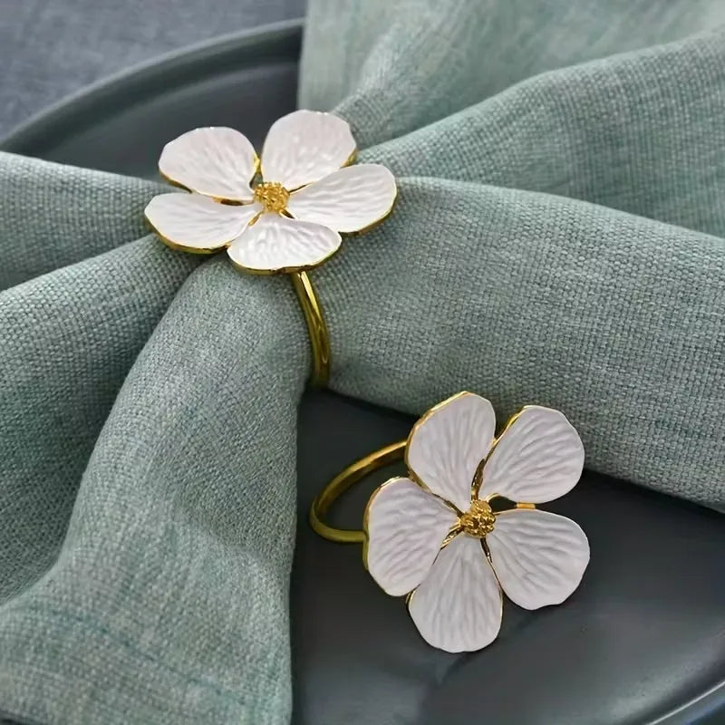 porte serviettes anneau fleur stylisée argent doré blanc élégant moderne ajustable table salle manger